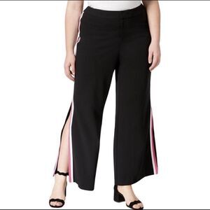 INC Black Wide Leg Pink White Racing Stripe Pants
